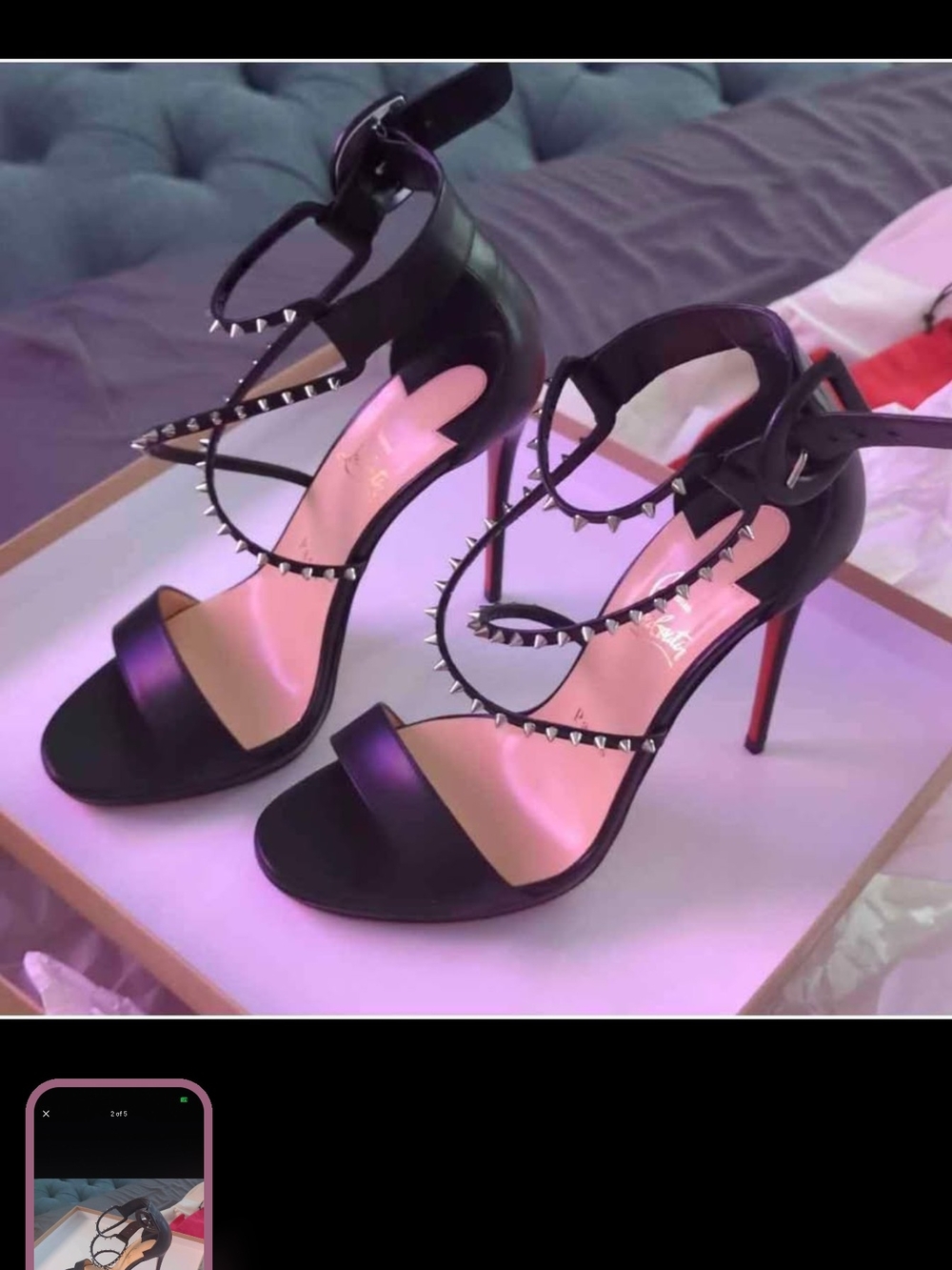 Christian Louboutin Black Spiked Ankle-Strap Stiletto Sandals